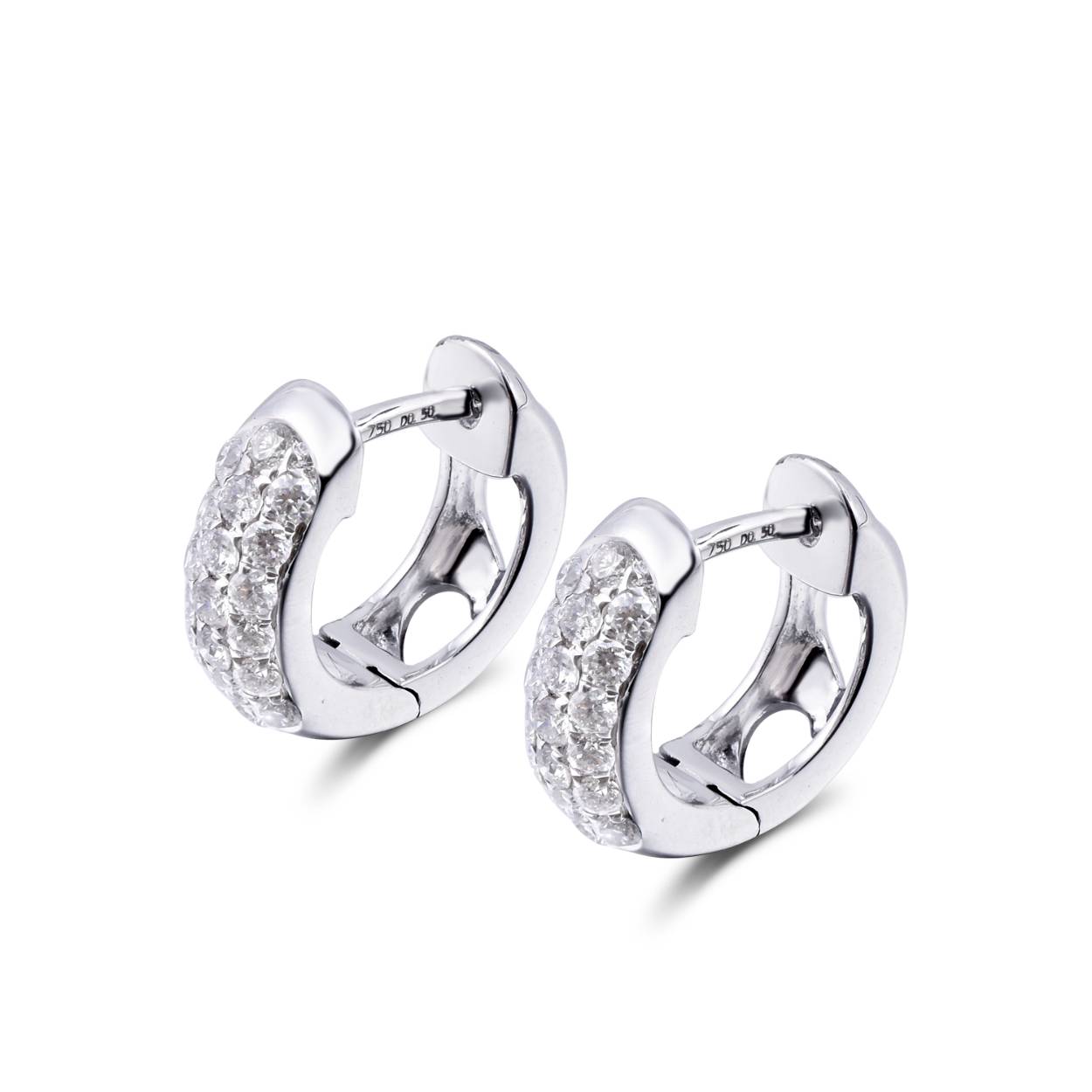 14k witgouden creolen bol, pavé bezet met diamant