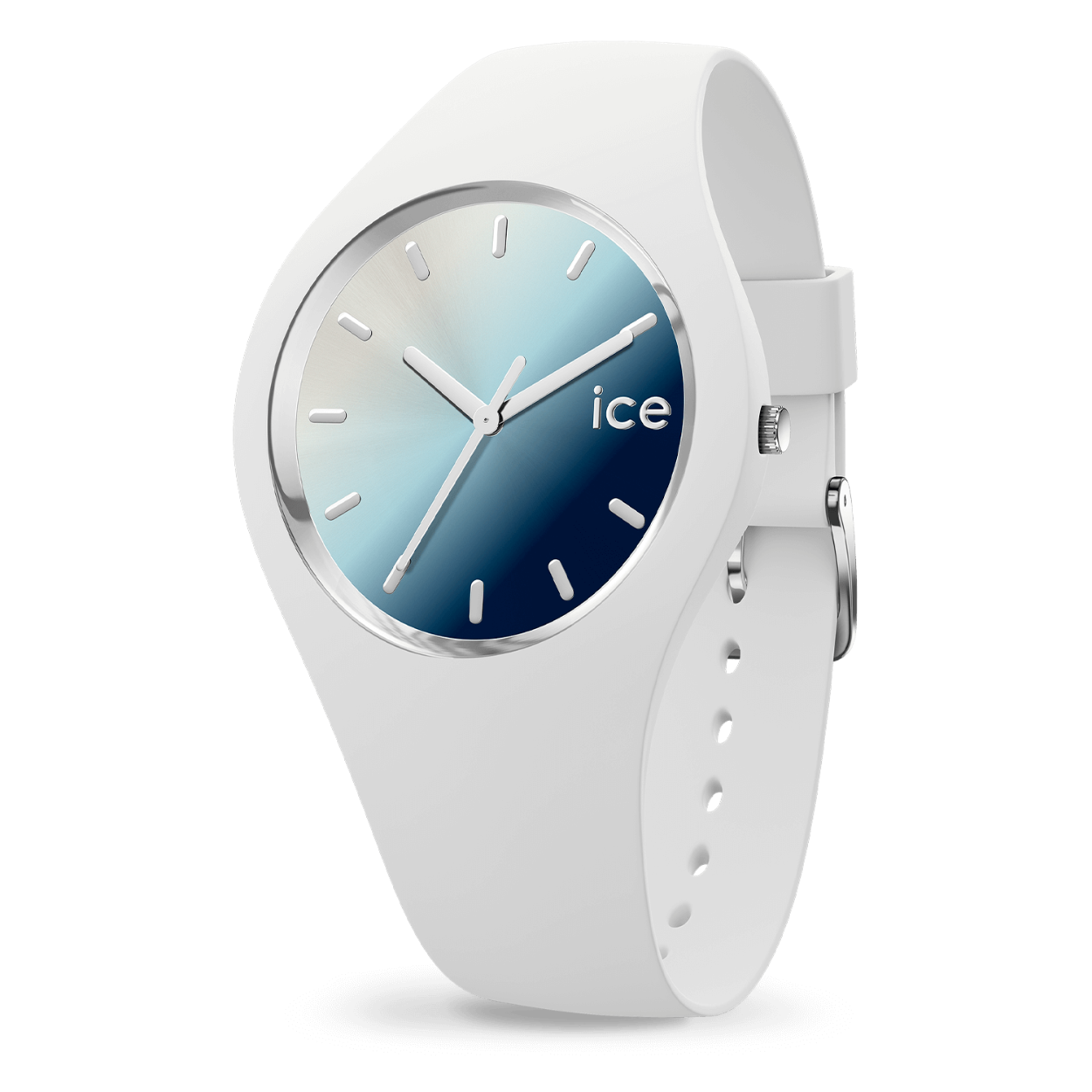 Relax onder de palmbomen met een pols die azuurblauw kleurt. Met zijn oceaanblauwe tinten is dit uurwerk hét ideale accessoire voor een verfrissende en zomer boordevol vitamines! De witte polsband, zilverkleurige details en genuanceerde wijzerplaat passen perfect op het strand maar ook tijdens een avondje uit.
