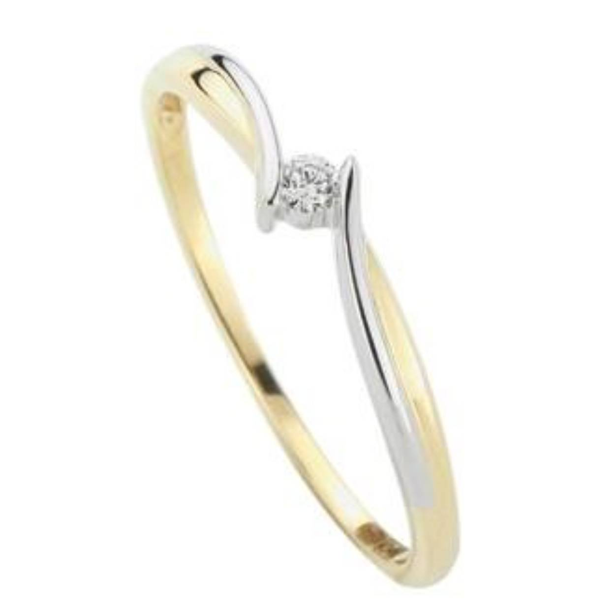14 krt geel- en witgouden ring met briljantgeslepen diamant