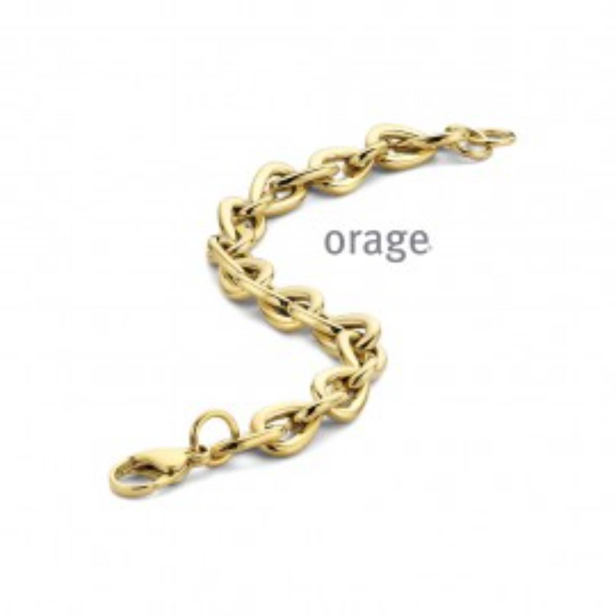 De armband is in staal maar verguld, het open ovale schakels