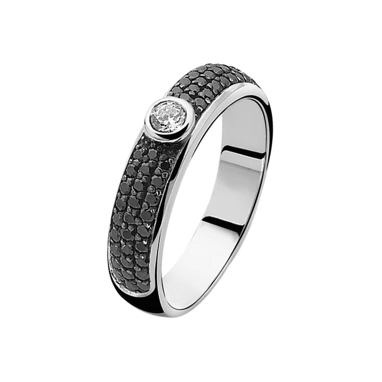 Zinzi zilveren ring zwart /wit zirkonia mt54 zir765