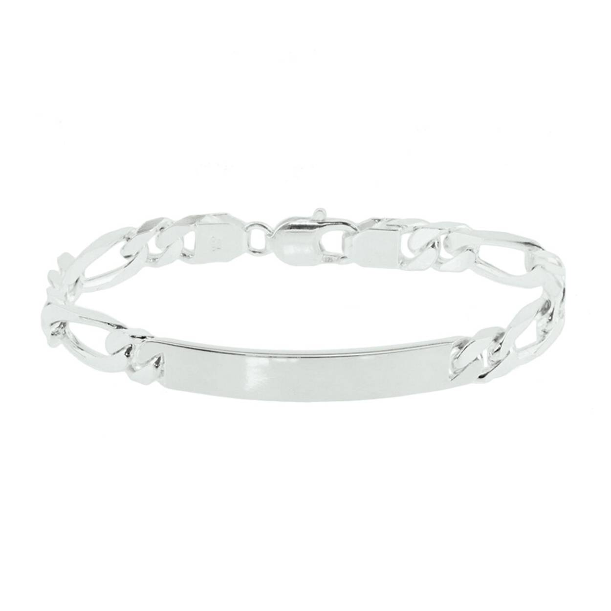 Zilveren graveerarmband. De lengte bedraagt 20cm. De breedte van de graveerplaat bedraagt 7.6mm en de dikte is 2.7mm.
