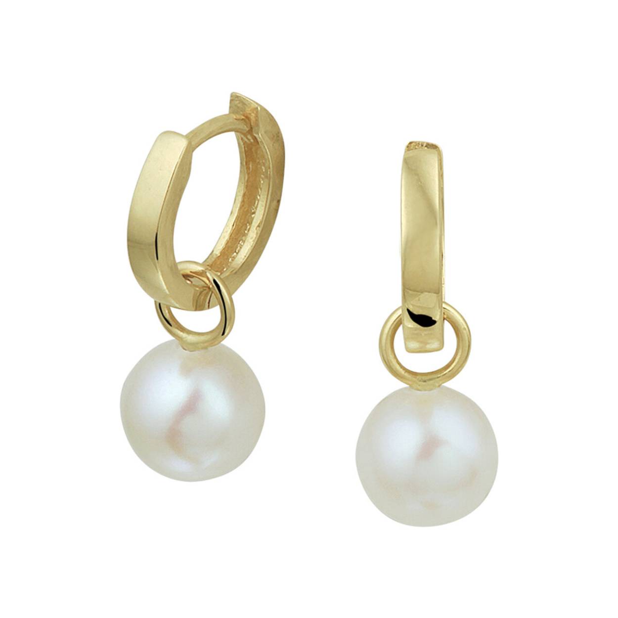 Geelgouden klapoorringen gestanst met zoetwaterparel.