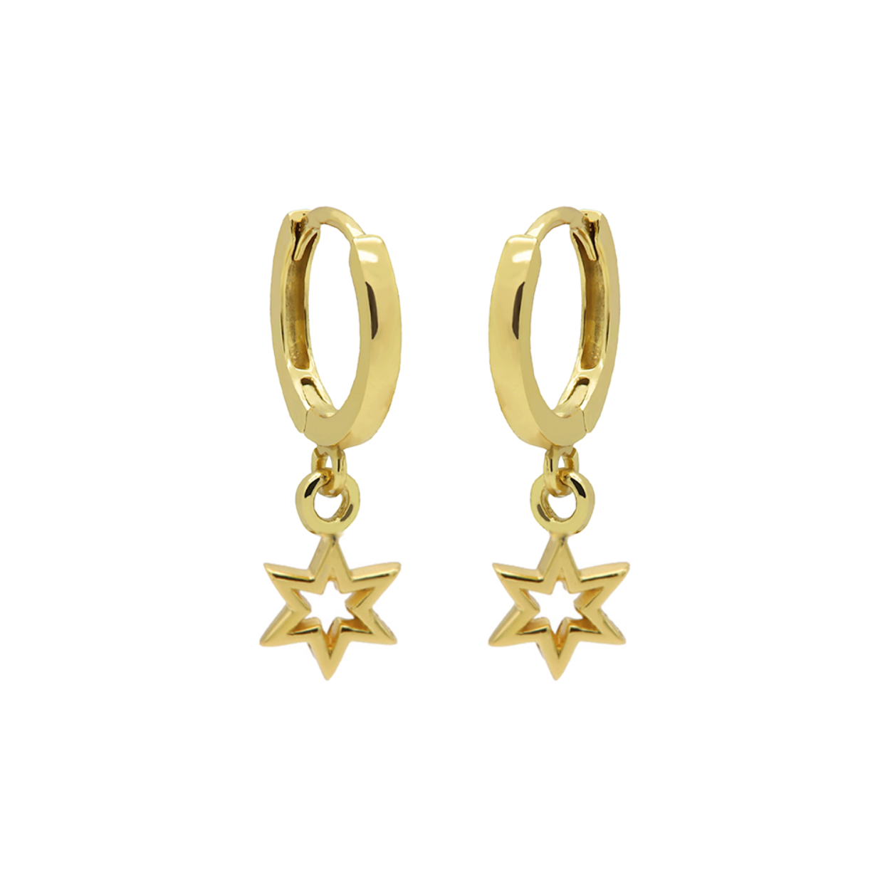 Hinged Hoops Symbols 6 Points Open Star GOLD PLATED 