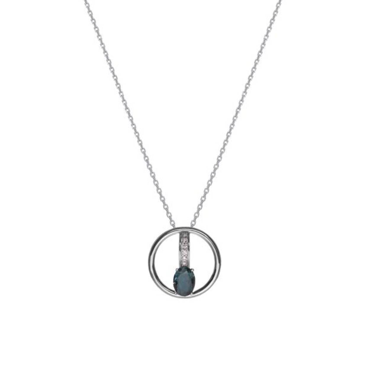 Zilveren collier met open ronde hanger voorzien van gekleurde zirkonia