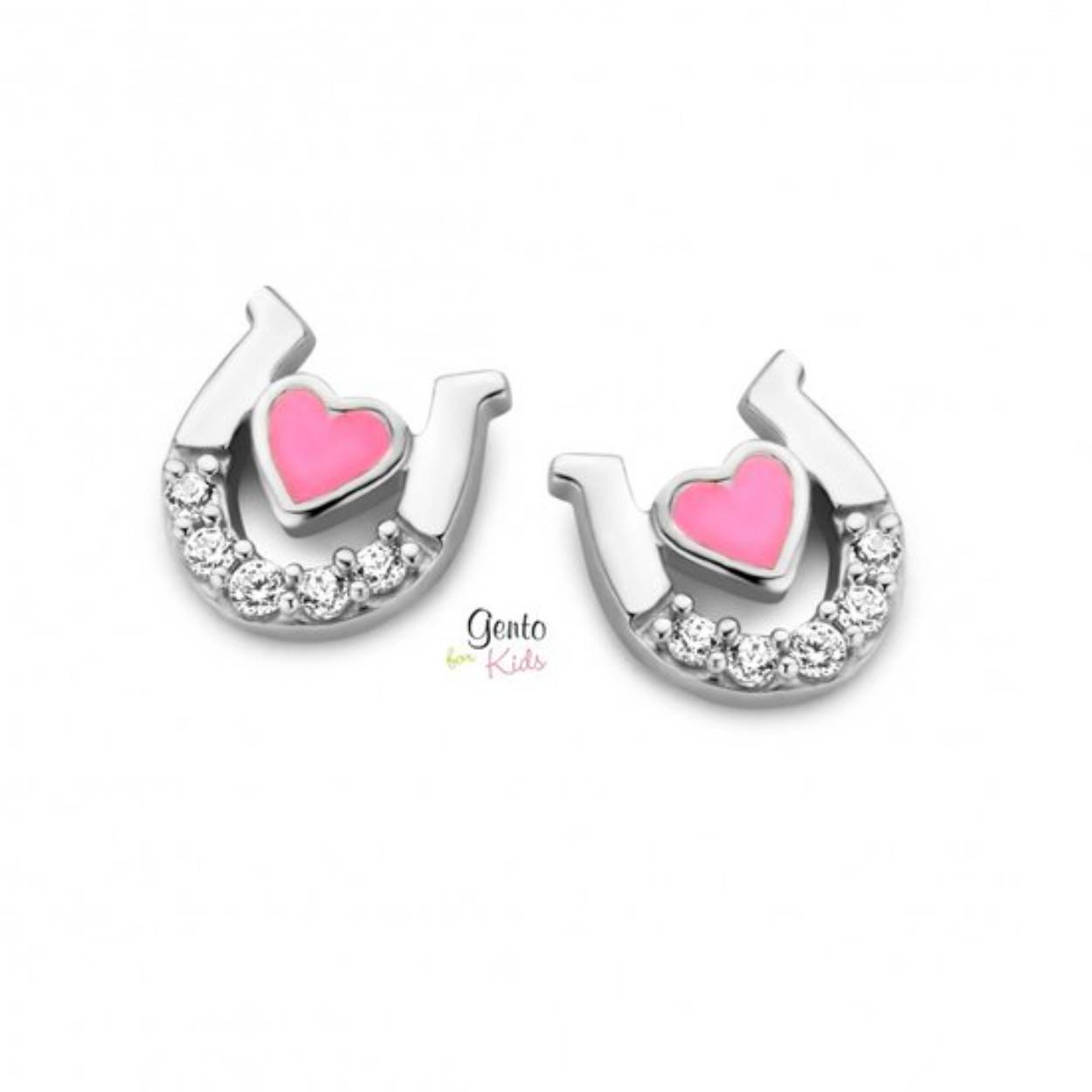 Zilveren oorbellen met hartje en hoefijzer
