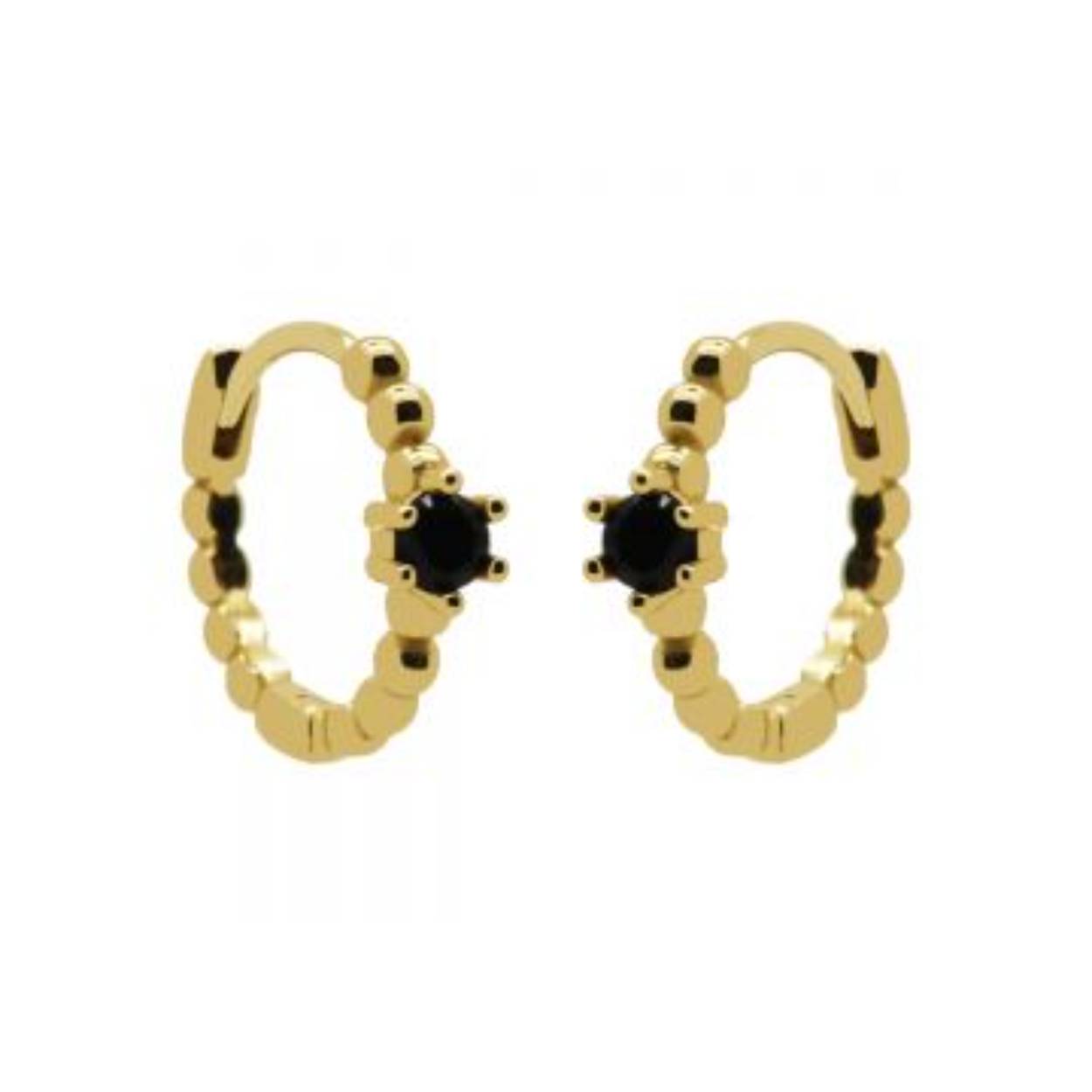 Zirconia Hinged Hoops Dots Black Goldplated