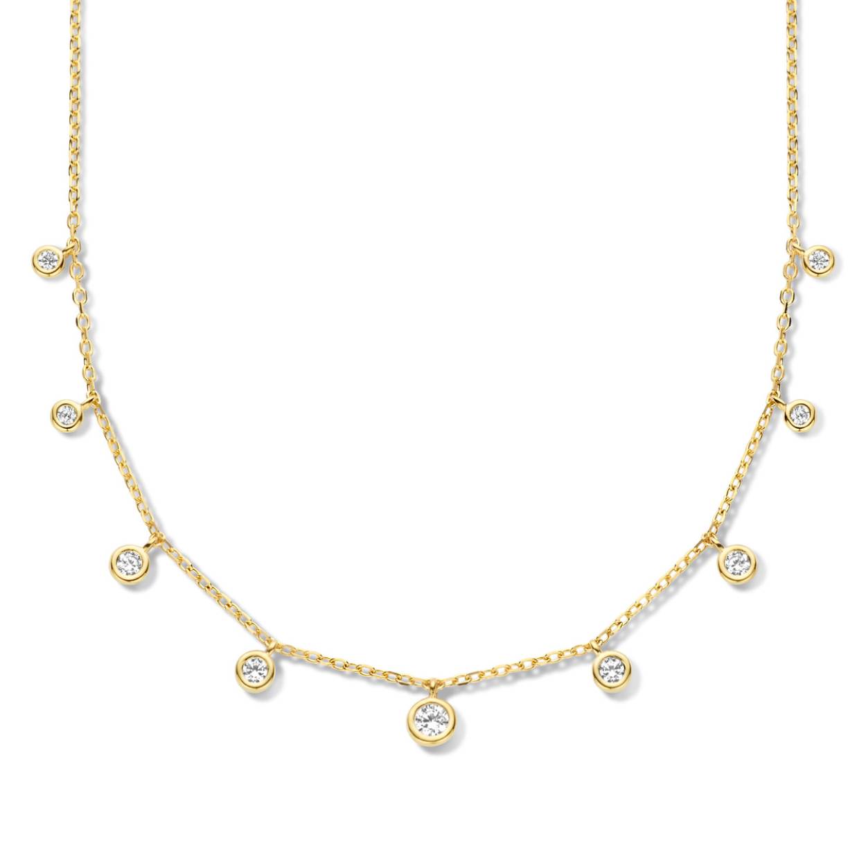 Zilveren geel vergulde ketting met losse zirconia 40+5cm Naiomy