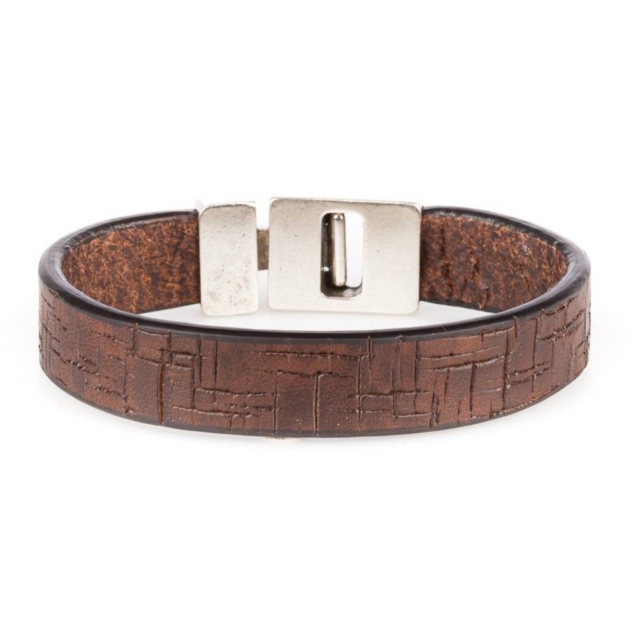 Josh armband leder verzilverd Vintage camel 24539V-CAMEL/L-1