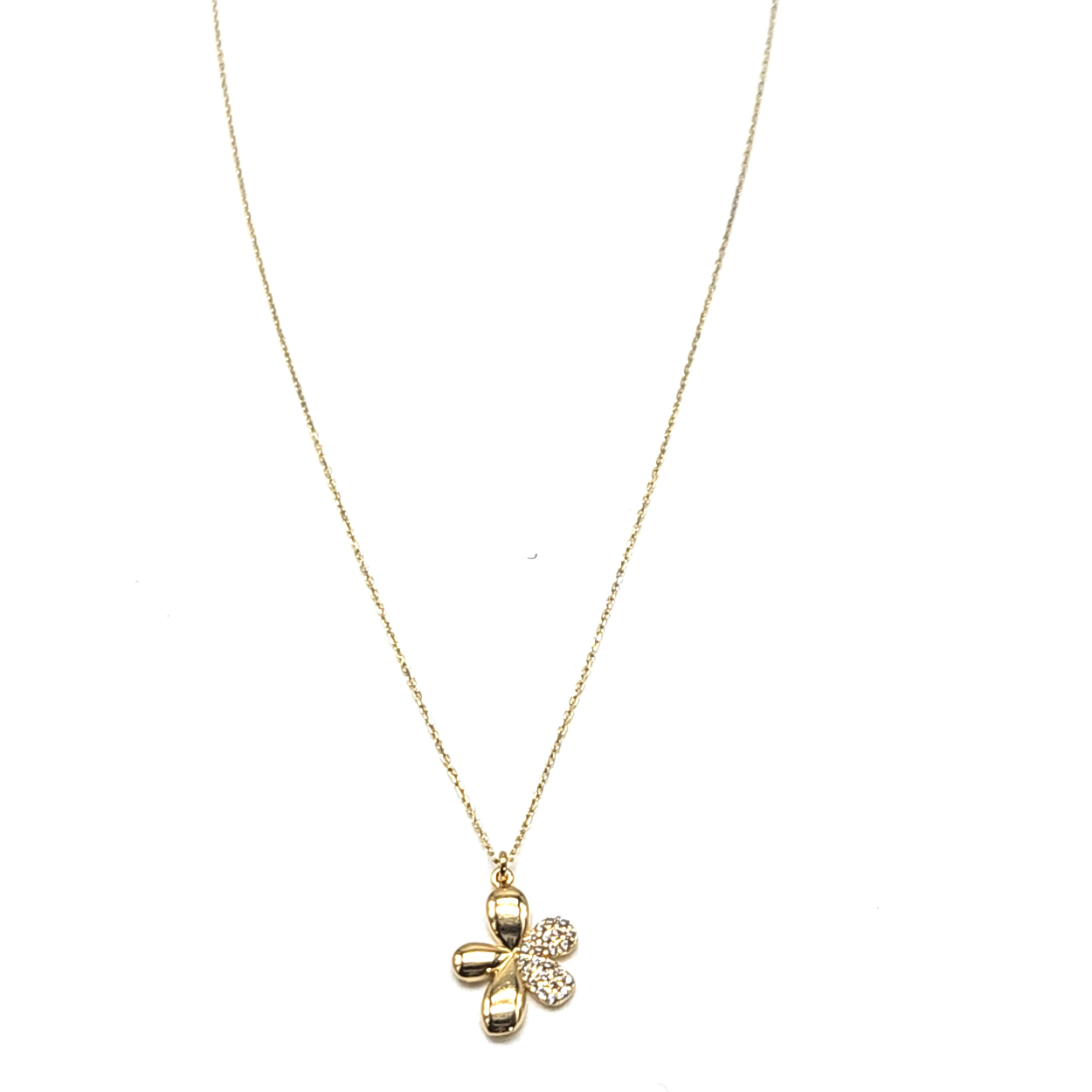 14 karaat Gouden klaver ketting vind je bij Juwelier Rijk en wie weet kan die van jou zijn! Prachige afwerking met zirkonia stenen en luxe uitstraling dat past bij alle kledingstijl. Lengte van de ketting is 41 cm.