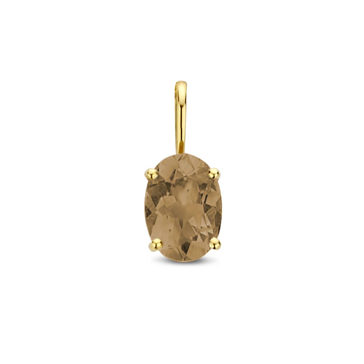 14k Geelgouden hanger uitgevoerd met rookkwarts. 