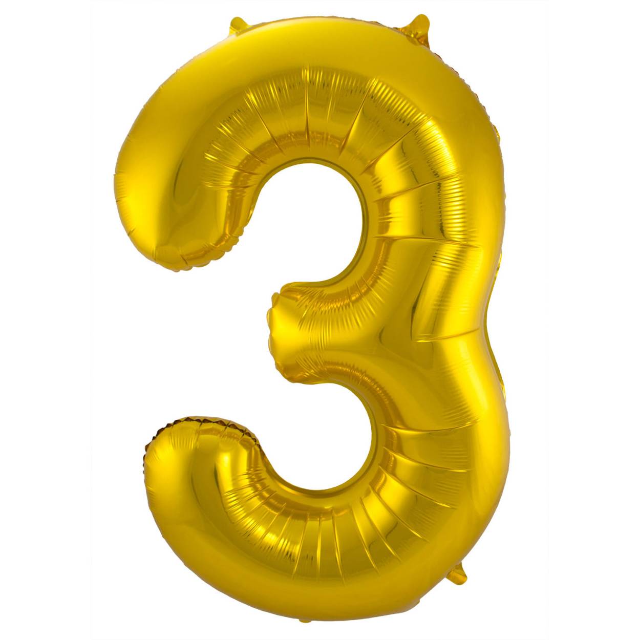 Gouden Folieballon Cijfer 3 - 86 cm. Inhoud: 1 folieballon. Kleur: Goudkleurig. Bijvoorbeeld te gebruiken tijdens de volgende feestgelegenheid/feestgelegenheden: Verjaardag, Jubileum en Kinderfeestje. Deze folieballon is 34 inch/86 cm. Het artikel is gemaakt van folie.
