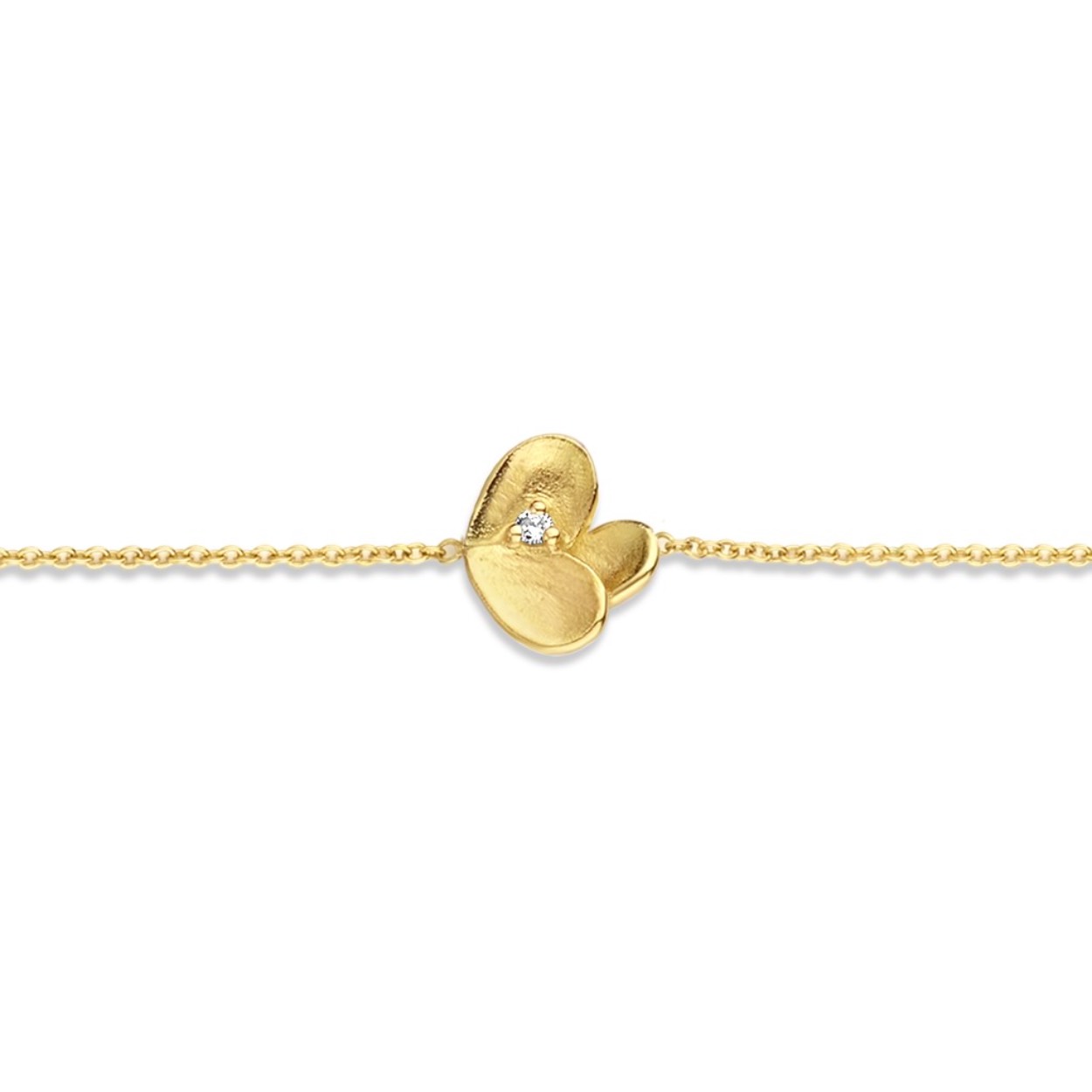 Geel gouden armband (18 kt) met briljant: 0,025 ct
Lengte: 18 cm
Bijhorende oorstekers en ketting ook verkrijgbaar
