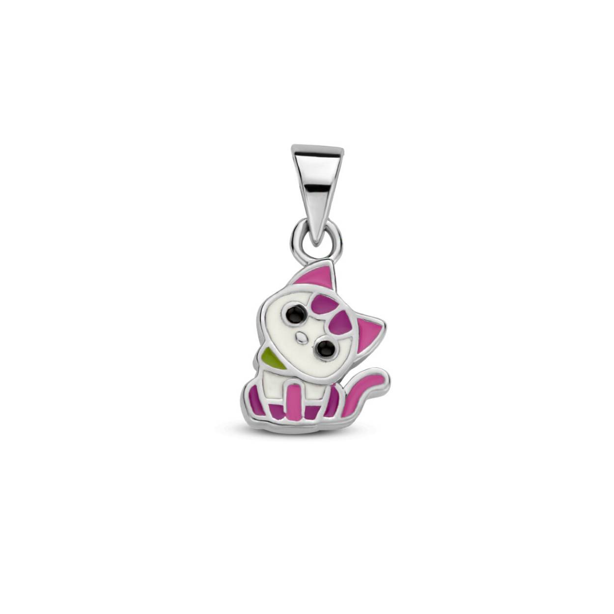 Gerhodineerd 925 zilveren poes hanger. De hanger heeft een totale hoogte van 1.5cm.