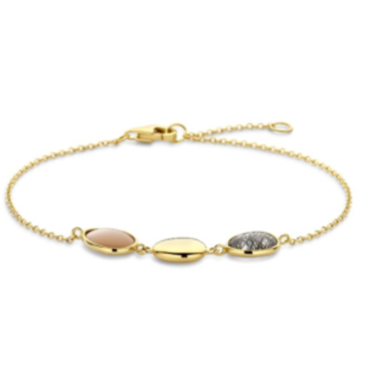 Italo Bottena gouden armband met perzik maansteen en rutielkwarts