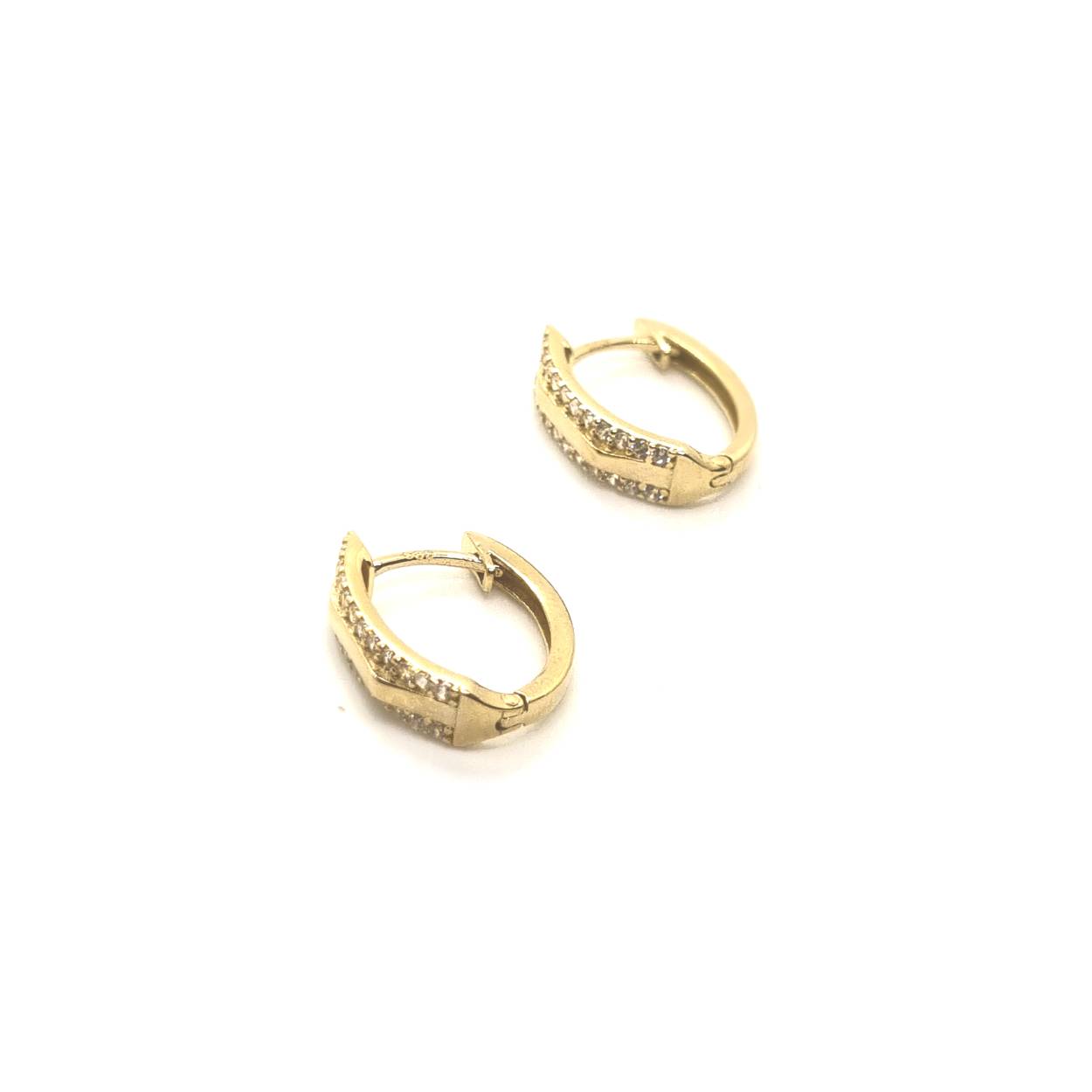 Gouden klapoorringen 2rij-zirkonia 14,5mm
