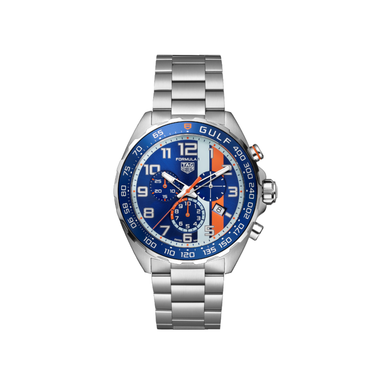 Dit TAG Heuer horloge behoort tot de Formule 1 collectie. 
Referentienummer: CAZ101AT.BA0842

Vet en energiek, deze chronograaf maakt een blijvende indruk van de legendarische samenwerking tussen TAG Heuer en Gulf. Het racen geïnspireerde horloge heeft het iconische blauw en oranje van Gulf en is klaar om met stijl te overwinnen. Met een diameter van 43 mm is dit horloge perfect voor de liefhebber van racesport. Daarnaast is dit horloge voorzien van een quartz uurwerk en een edelstalen band.