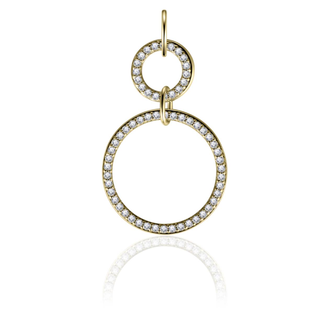 Zilver vergulde hanger, een kleine open gewerkte cirkel met daaronder een grote open gewerkte cirkel met briljant geslepen zirkonia in pavezetting.

Leuk om te combineren met de bijpassende 
oorstekers E1000Y, E1001Y, E1002Y en/of
armband B1001Y