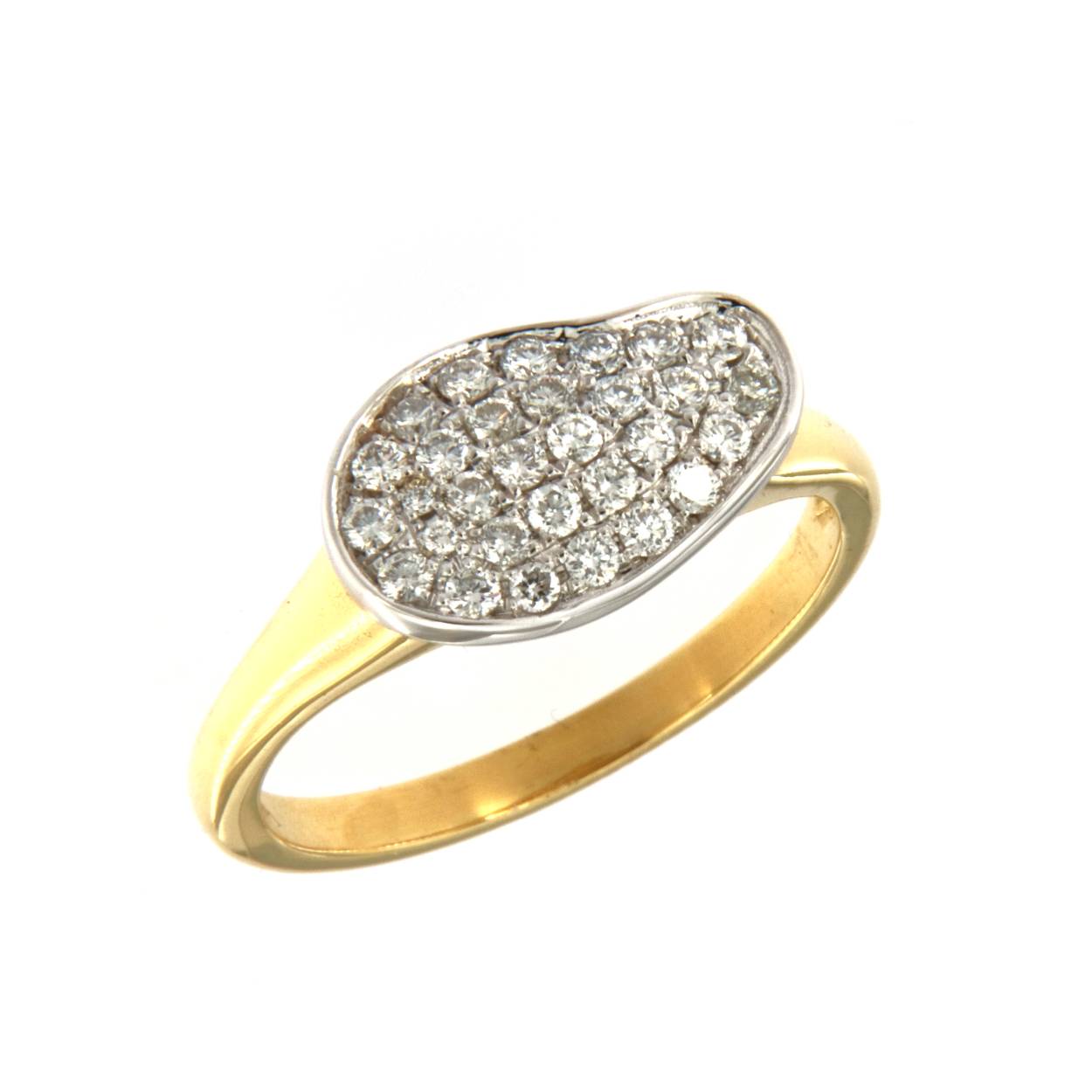 Ring geel goud met pavé zetting in wit goud 0.41ct briljanten