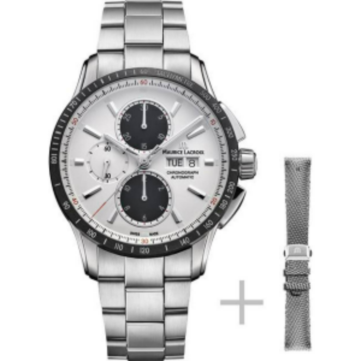 Dit is een horloge van het merk Maurice Lacroix gemaakt voor heren.
De specificaties zijn als volgt:
Kastmaat: 43 mm
Waterdichtheid: 10 ATM / 100 Meter / 330 Feet
Dit horloge heeft de volgende functies/eigenschappen:
Chronograaf
Datumaanduiding
Dagaanduiding
Tachymeter