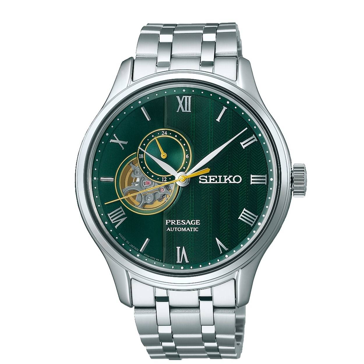 Ontdek Tijdloze Elegantie met de Seiko Presage Japanese Garden Herenhorloge SSA463J1. Laat je inspireren door de serene schoonheid van Japanse tuinen, vertaald naar een meesterwerk van horlogedesign. Het Seiko Presage Japanese Garden SSA463J1 combineert traditionele vakmanschap met moderne precisie. De wijzerplaat is geïnspireerd door de rustgevende patronen van een Japanse zen-tuin. Met roestvrijstalen kast en saffierglas voor duurzaamheid en een luxe uitstraling. Geef je stijl een verfijnde touch met dit exclusieve horloge. Seiko Presage: Meer dan een uurwerk – een kunstwerk. Het horloge laadt zich tijdens het dragen automatisch op door het omzetten van de arm- en polsbewegingen van de drager in energie. Beweging van het horloge zorgt ervoor dat de hoofdveer van het horloge wordt opgewonden. Deze veer is de energiebron. Handopwinding is ook mogelijk. Wanneer het horloge volledig is opgeladen heeft het een energiereserve van ca. 41 uur. 