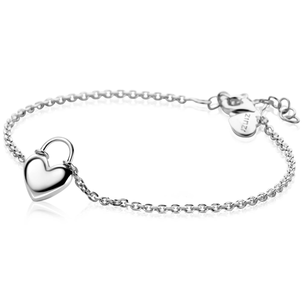 ZINZI zilveren schakelarmband met hartvormige slot hanger 17-20cm ZIA2673