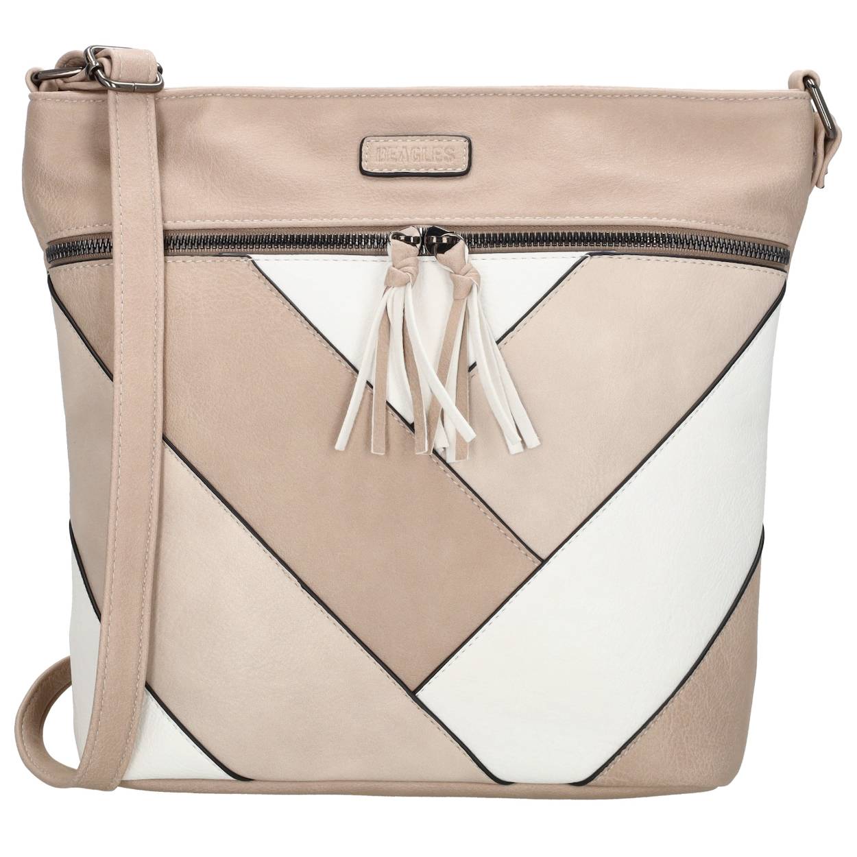 Wil je een opvallend item toevoegen aan jouw assortiment? Kies dan voor deze schoudertas uit de Salamanca serie van Beagles. Deze tas valt op door het unieke streeppatroon in verschillende kleuren. De schoudertas is iets groter dan normaal, waardoor en veel spullen in passen. Deze spullen kan jouw klant veilig opbergen, omdat de tas een ritssluiting heeft. De schouderband van de tas is verstelbaar, zodat iedereen de gewenste draaghoogte kan bepalen.

De eigenschappen van deze Beagles schoudertas zijn:

Hoofdvak met ritssluiting
Binnenvak met ritssluiting
Verstelbare schouderband
Opvallend streeppatroon