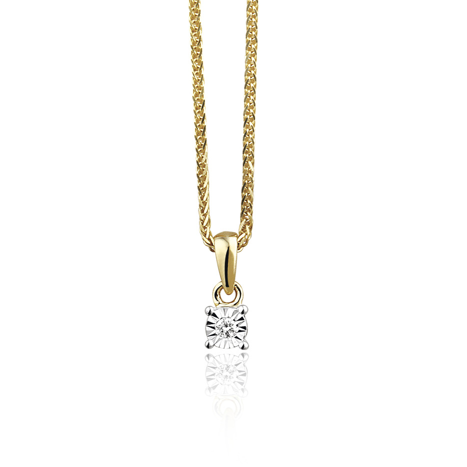 Gouden spiegelchaton hanger met 0.02 crt (zonder collier).