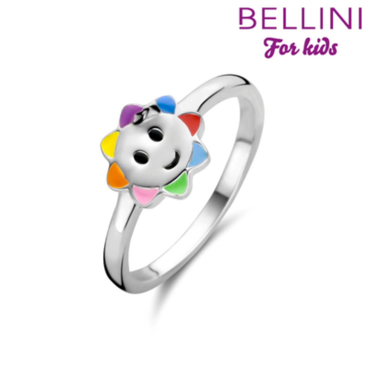 Bellini zilveren ring zonnetje met kleuren maat 42