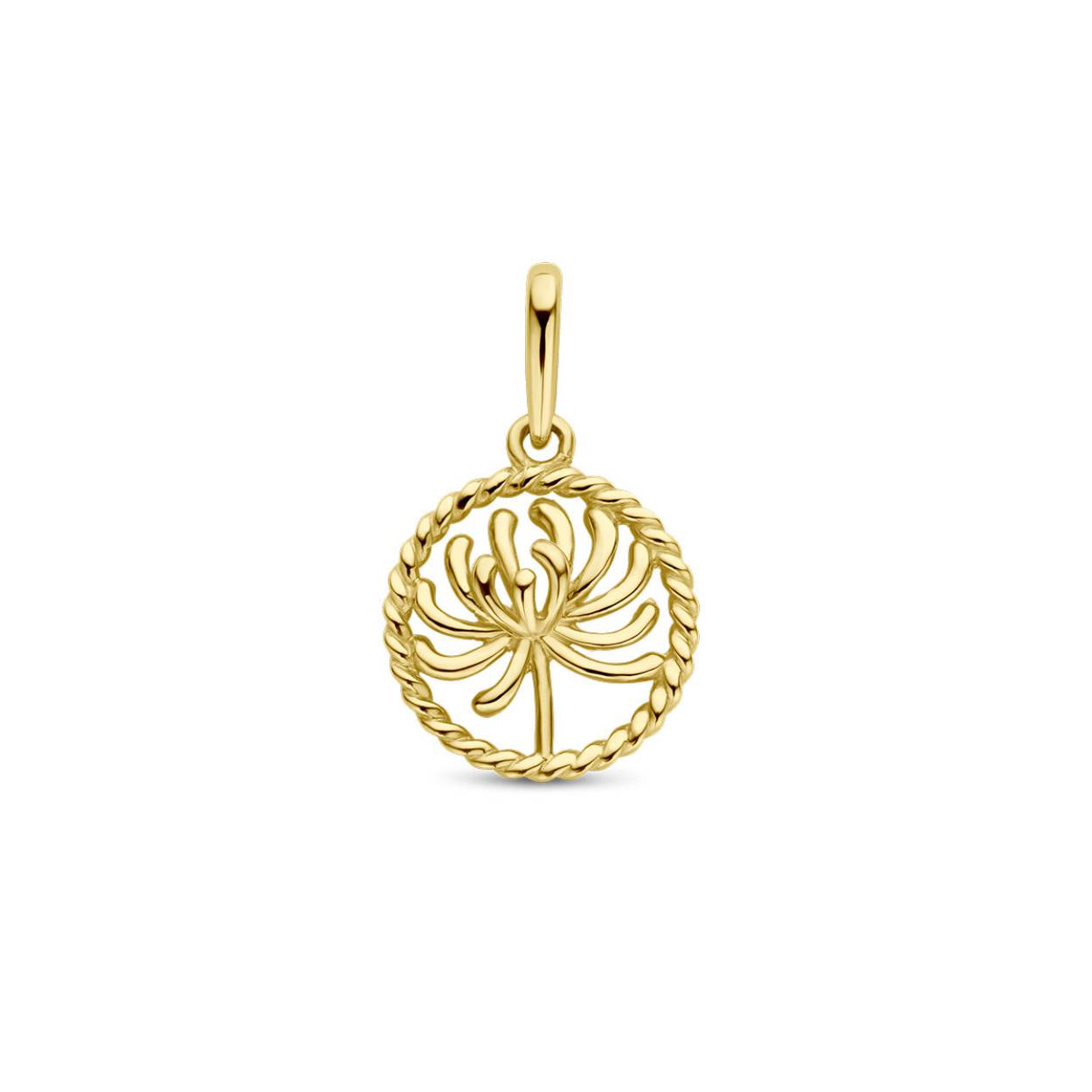 14k Geelgouden hanger met een geboortebloem. De hanger heeft een totale hoogte van 17mm.