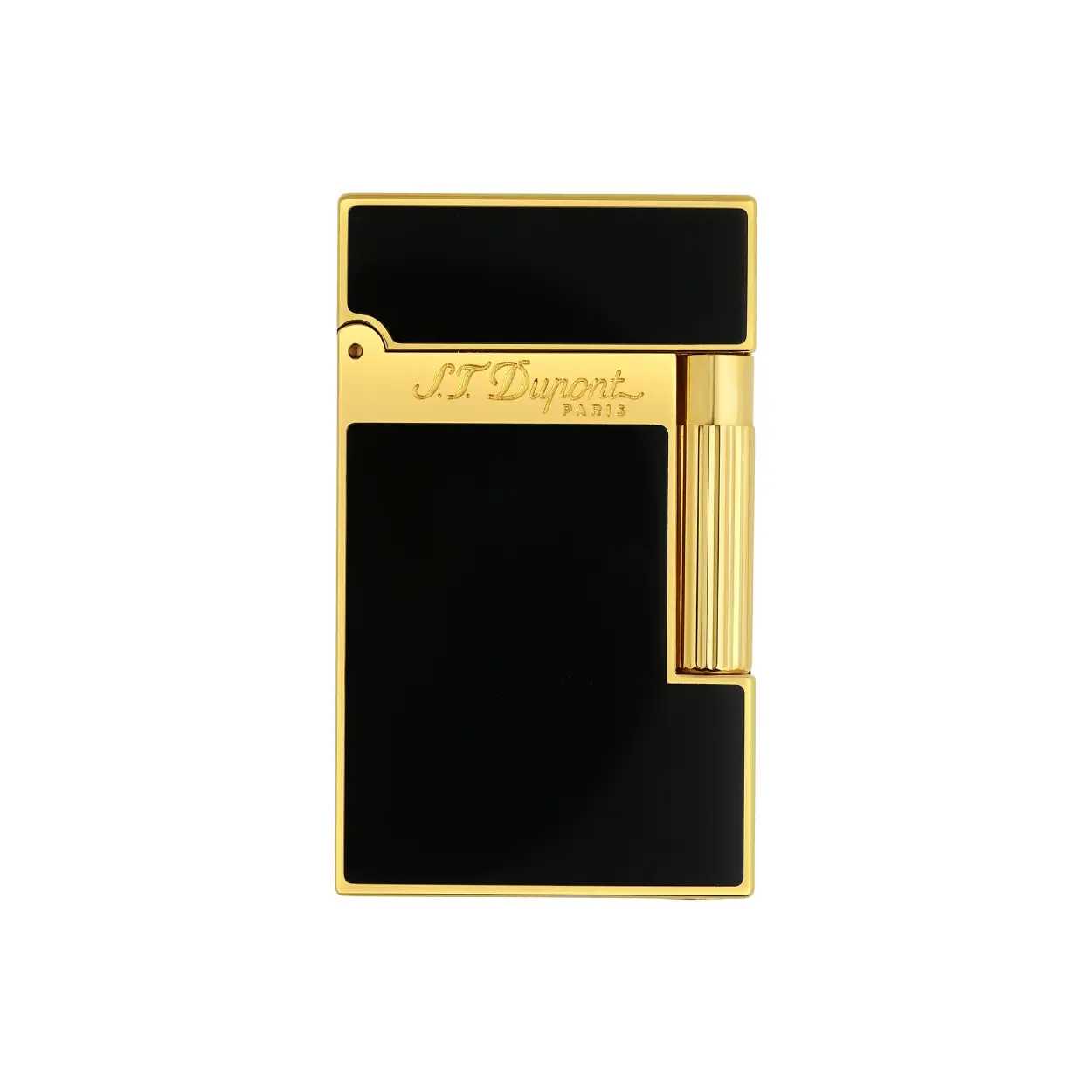 Ligne 2 Lighter with the famous "cling" sound when opening. Dressed in black lacquer and plated with yellow gold. Double yellow flame. Matching Flint: black (REF 900600). Matching Gas Refill: yellow (REF 900432). Lighter is sold empty of gas, refill sold separately.