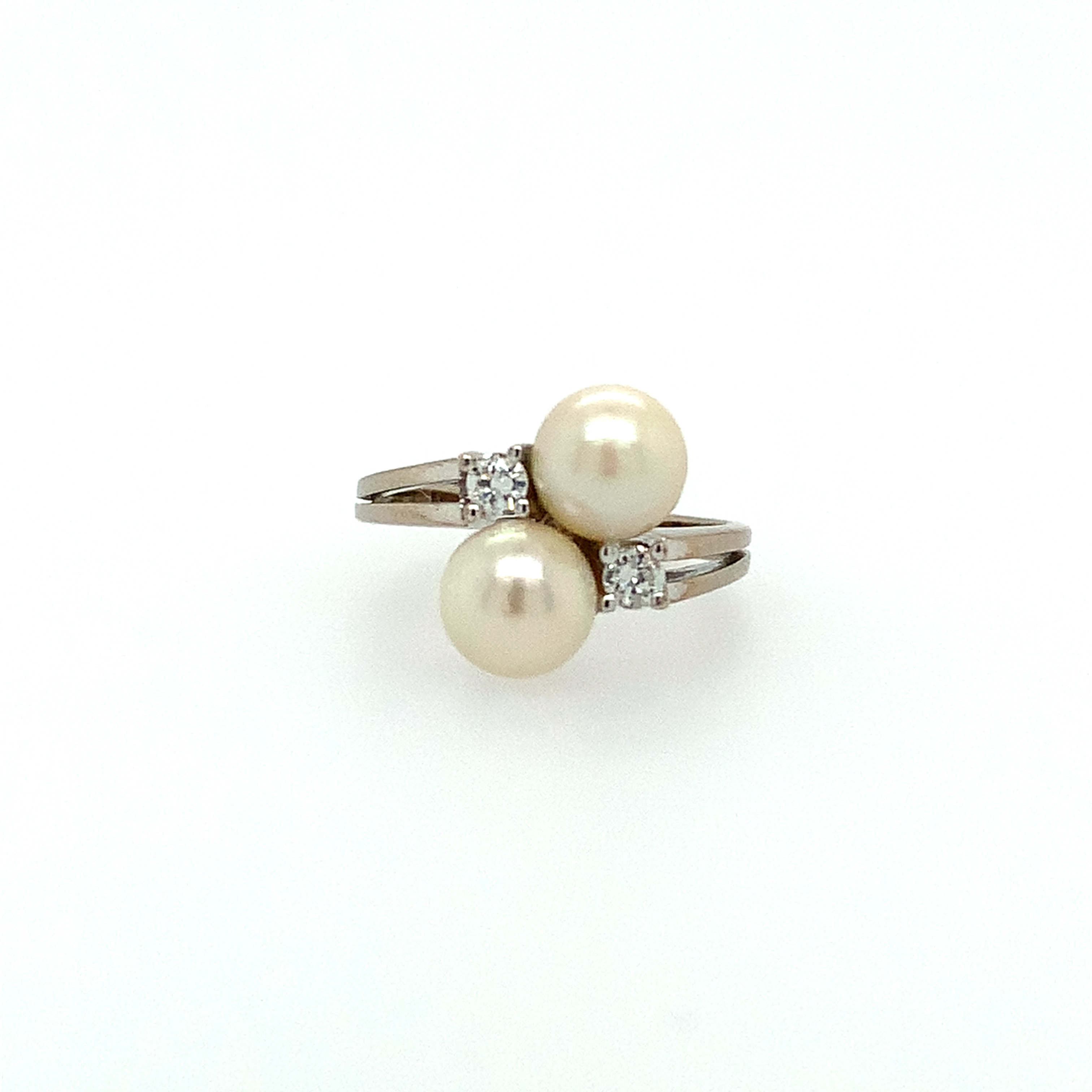 Occasion Wit Gouden Ring Parel Brilliant Maat 15,75 mm