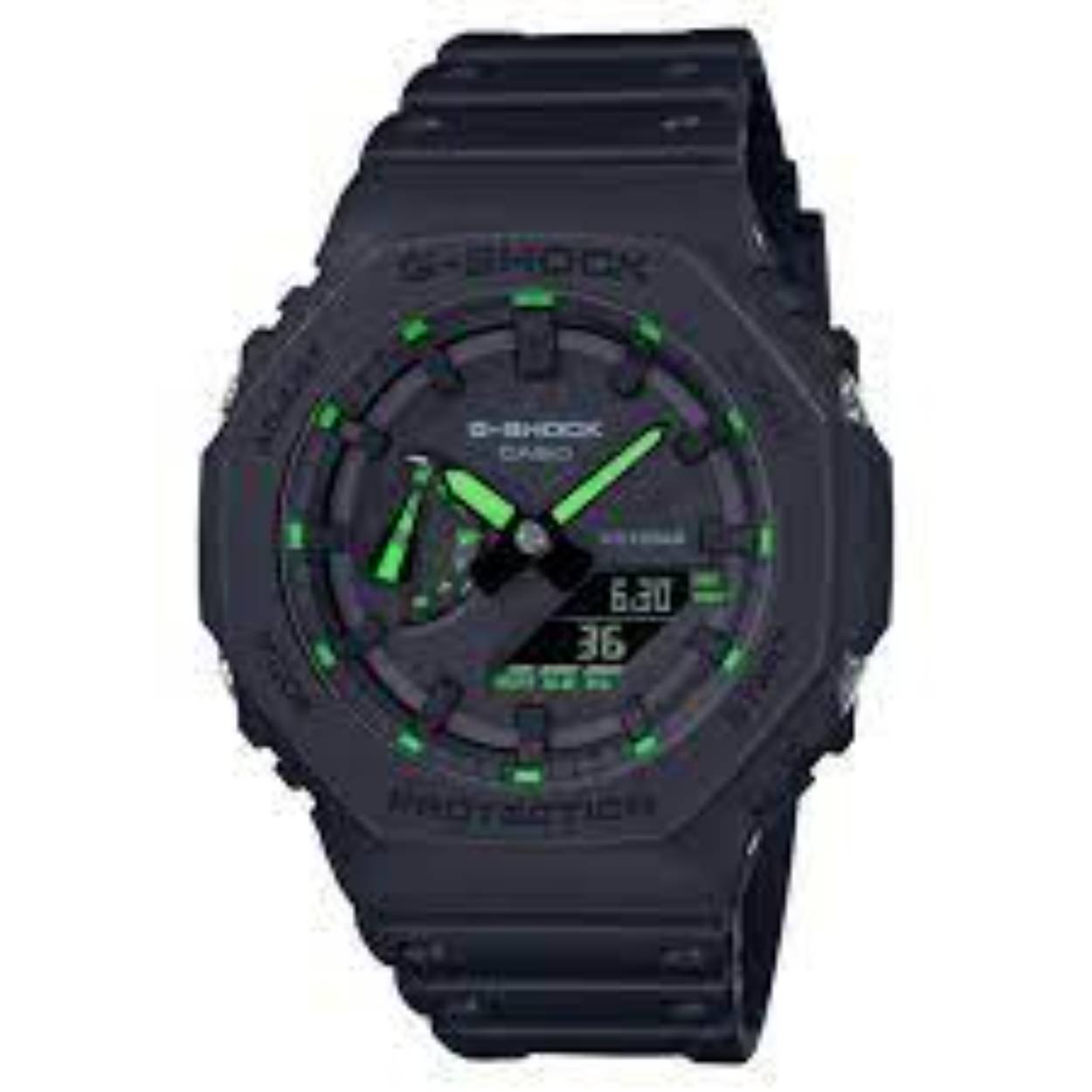 Deze Casio G-Shock komt uit de Utility Black Series en heeft referentienummer: GA21001A3ER.

Dit horloge komt uit de Utility Black Series en geeft een nieuwe twist aan het originele model met fluoriserende wijzers en accenten, waardoor de tijd met dit model nog gemakkelijker af te lezen is.

Dit nieuwe horloge behoudt de vereenvoudigde bezelletterws en zwarte wijzerplaat an het originele model. Dit model is uitgerust met neonoranje details op de wijzers, uurmarkeringstips, dagindicator en wijzerplaatlabels. 

