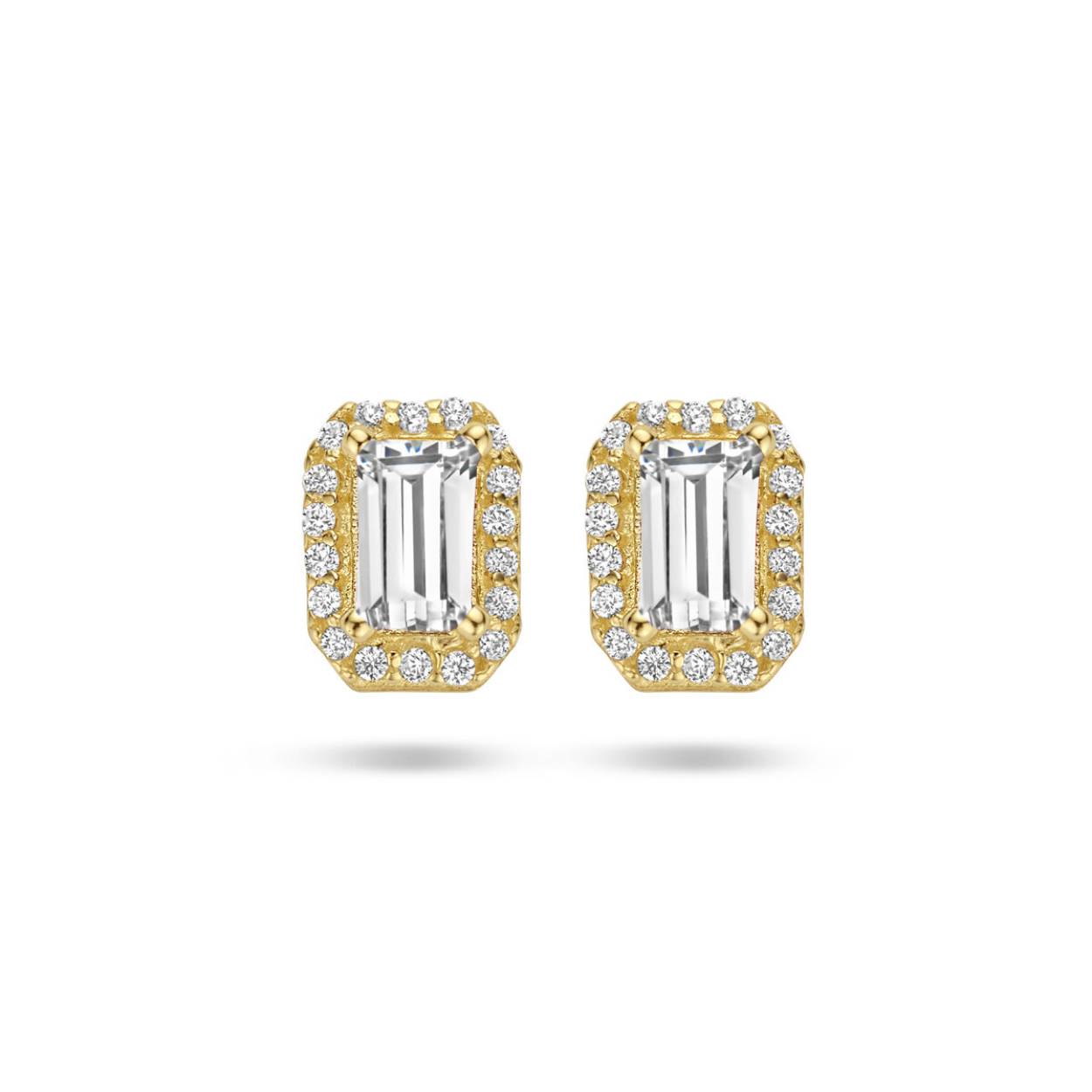 14k Geelgouden oorknoppen uitgevoerd met schitterende zirkonia. De oorknoppen hebben een afmeting van 7.5x5.5mm.