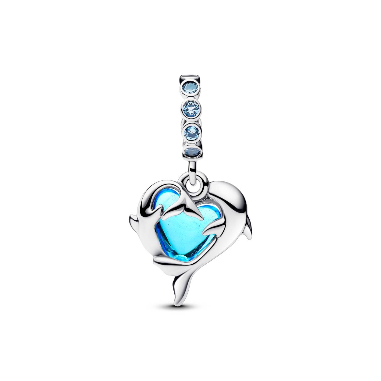 Zilveren bedel dolfijnen met aqua blauwe Murano glas