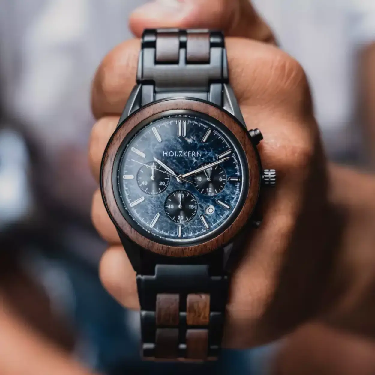 Heren horloge in de kleur walnut/walnut