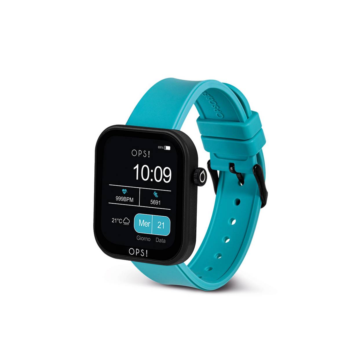 Smartwatch with ABS case and hypoallergenic silicone strap. Case dimensions 40x44x10.7 mm with 1.83″ color full touch display. Inner circumference of the strap: 180mm to 140mm. Steel pin clasp.