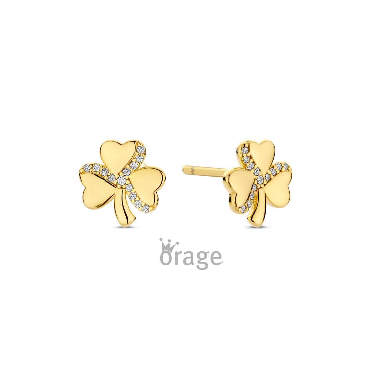 Orage Kids oorstekers met klaver verguld geel goud