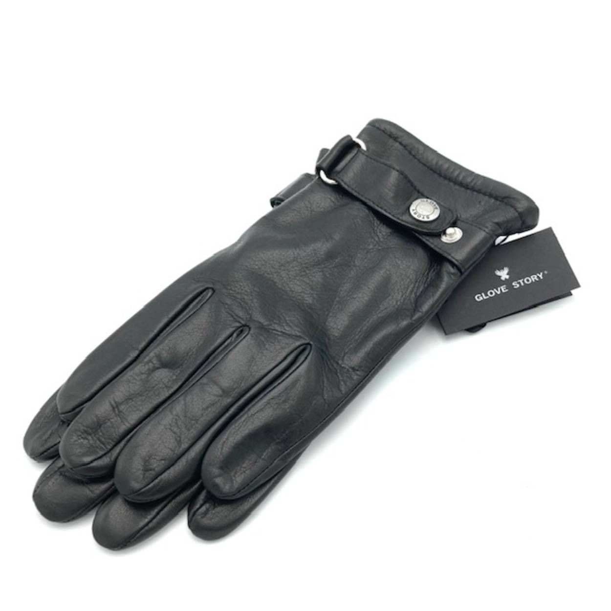 Mooie lederen herenhandschoen met gesp. 
Voering fleece