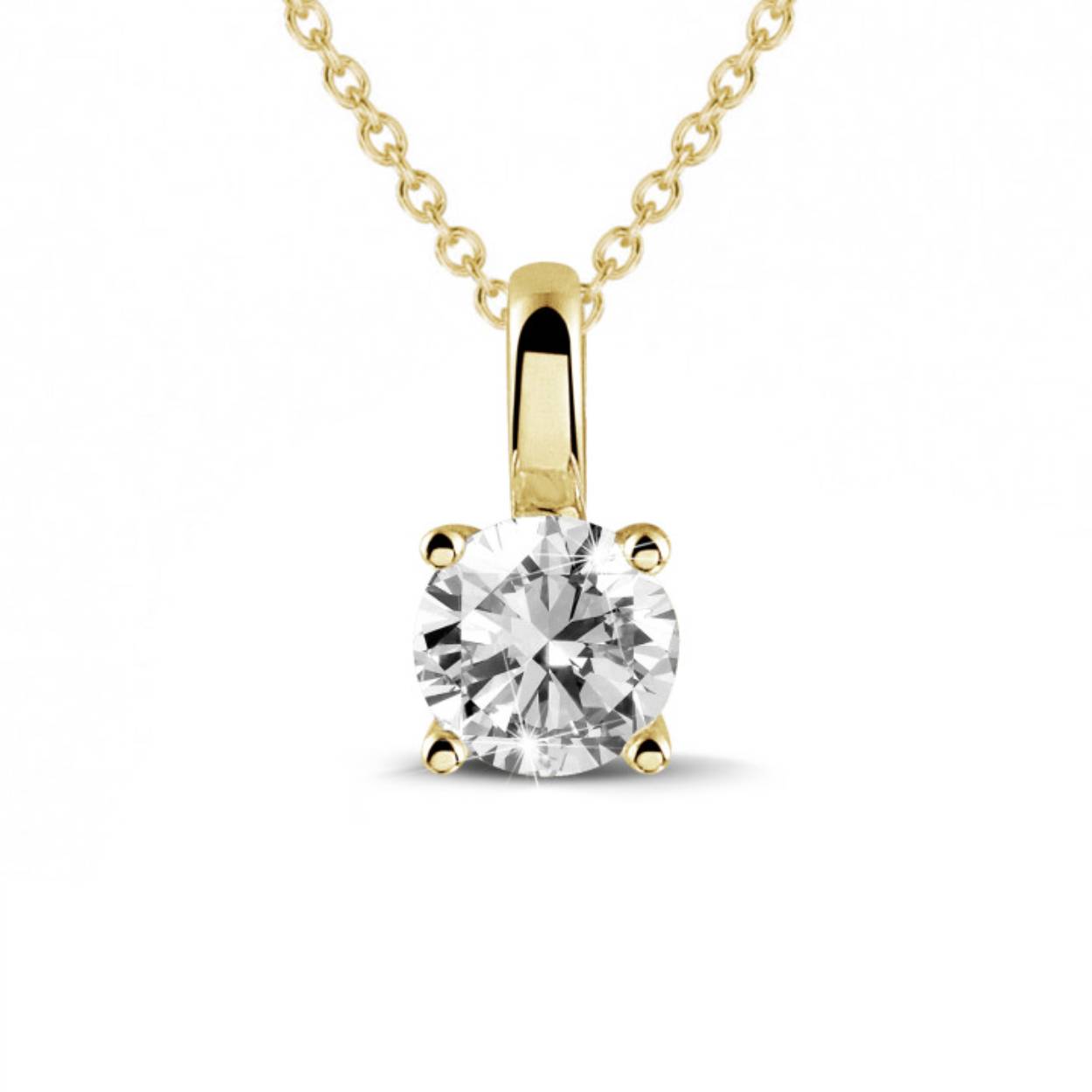 0.15  karaat solitaire hanger in 18k geel goud met ronde diamant en vier griffen