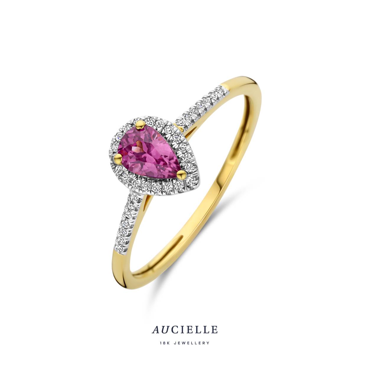 Aucielle ring goud 18k, entourage pink, 0.09ct