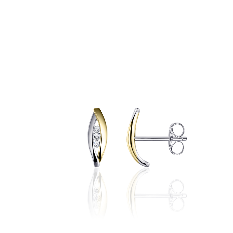14k gouden oorstekers, geelgoud/witgoud met 3 zirkonia's
Oorstekers zijn uit te breiden tot een set met bijpassende hanger en ring