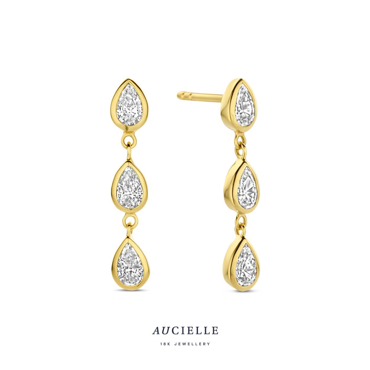 Aucielle oorhangers goud 18k peervormige zirkoon steentjes