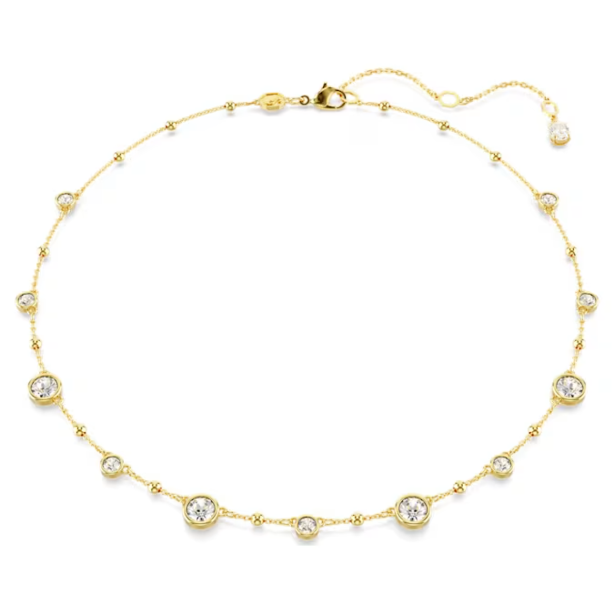Deze all-around ketting uit de Imber-lijn is ontworpen voor een opgewekte look voor elke dag. Het ontwerp bestaat uit een ketting met goudkleurige toplaag, die is geaccentueerd met glanzende metalen druppels en schitterende rondgeslepen kristallen in een dikke bezelzetting. In het verlengstuk prijkt een Swarovski Zirkonia voor een extra luxe uitstraling. Combineer het met andere sieraden voor unieke stijlcombinaties.
Artikelnr.: 5680090
Collectie:  Imber
Lengte (minimum - maximum): 38 - 45 cm
Breedte: 0.7 cm