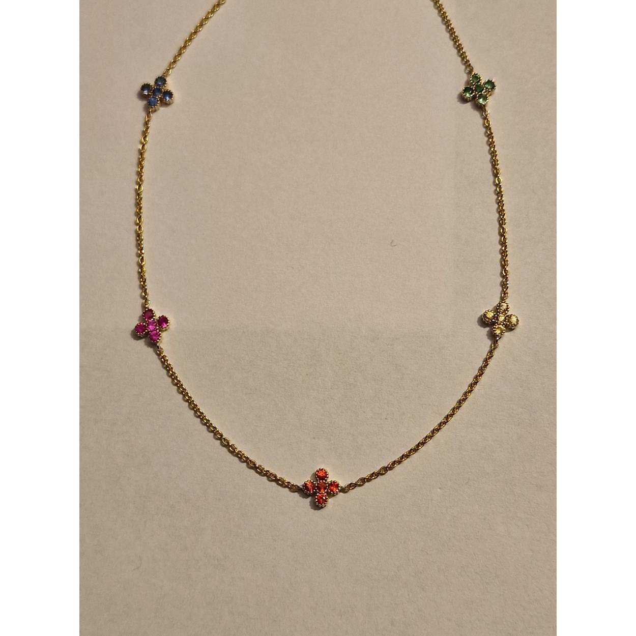 14k geelgouden ketting met multicolor saffier, geel, groen,blauw,rood,roze