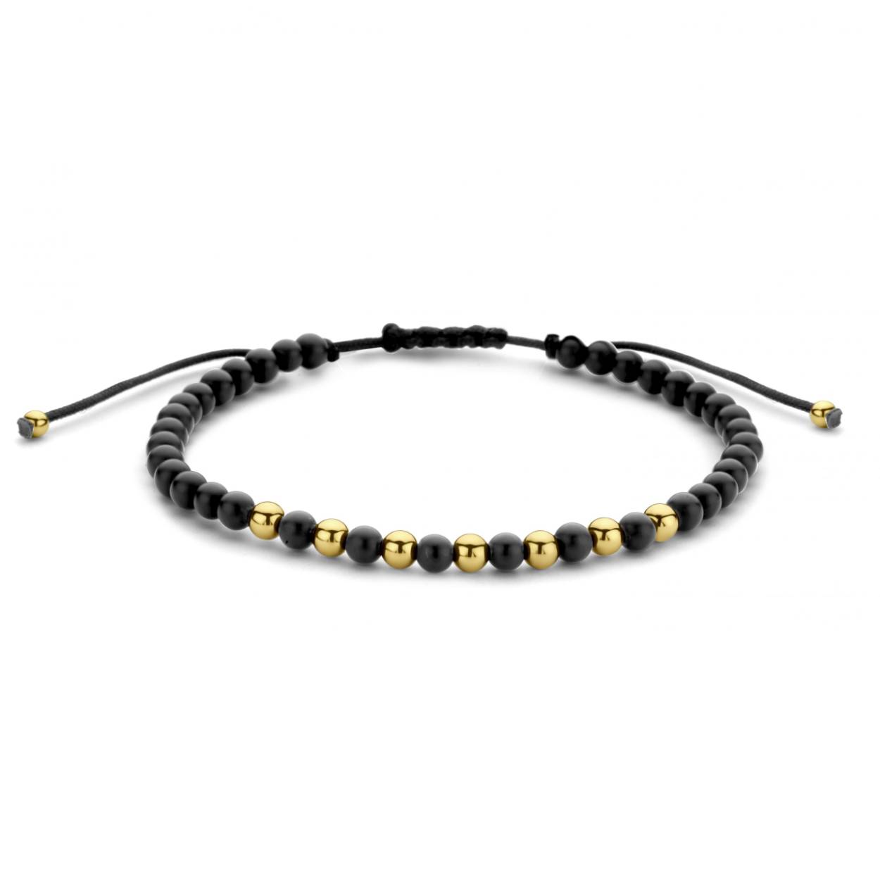 bullet bracelet men black met geelgouden balletjes 