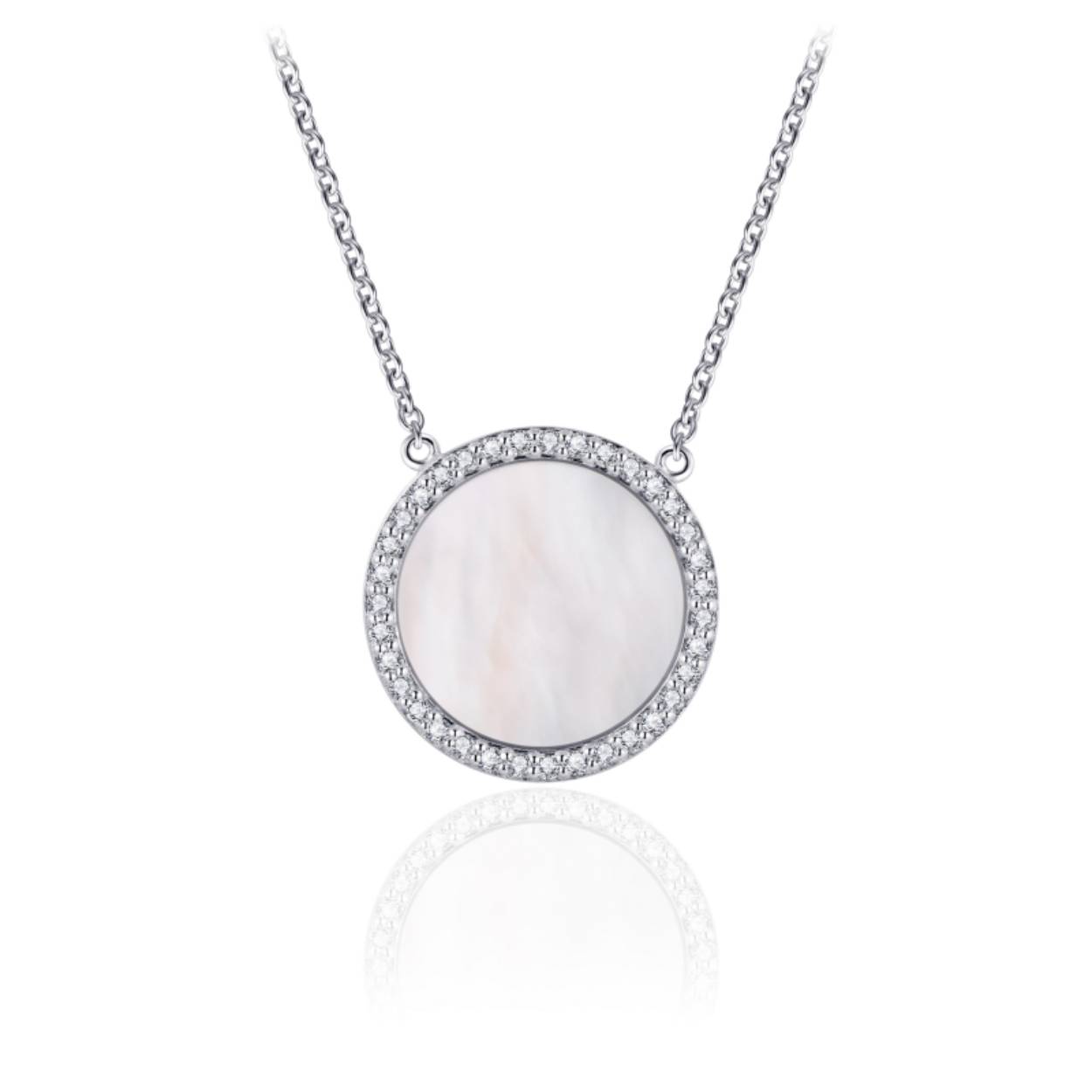 Ketting zilver parelmoer met zirconia's 42 + 5 cm