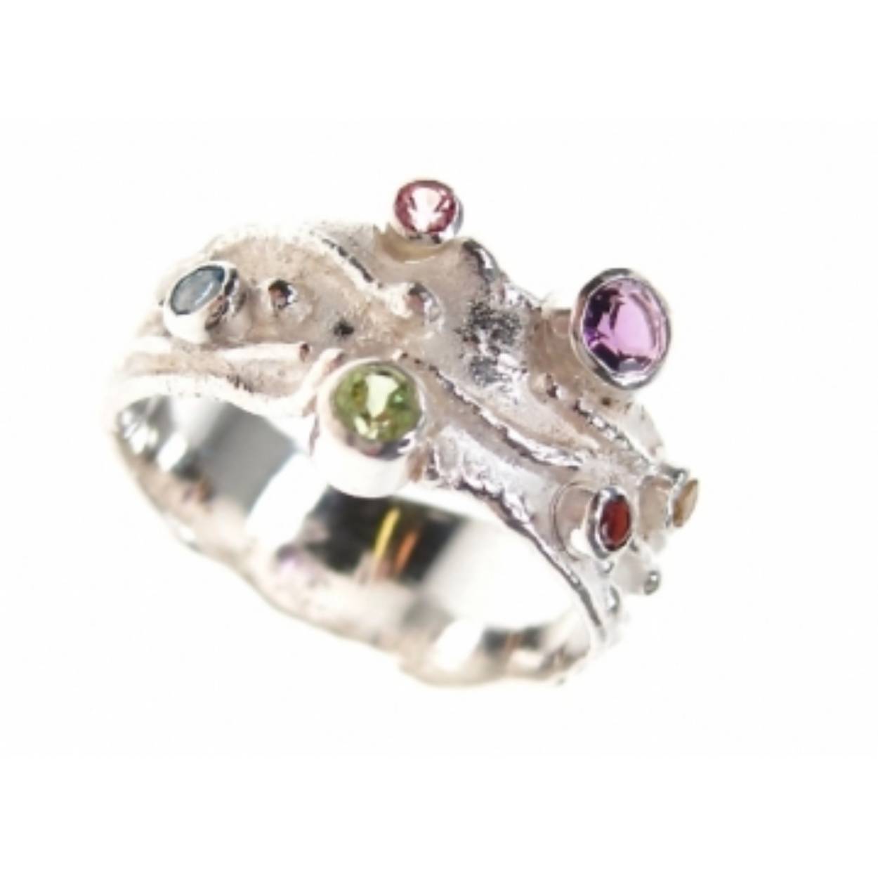 zilveren ring met kleurstenen (multicolor)