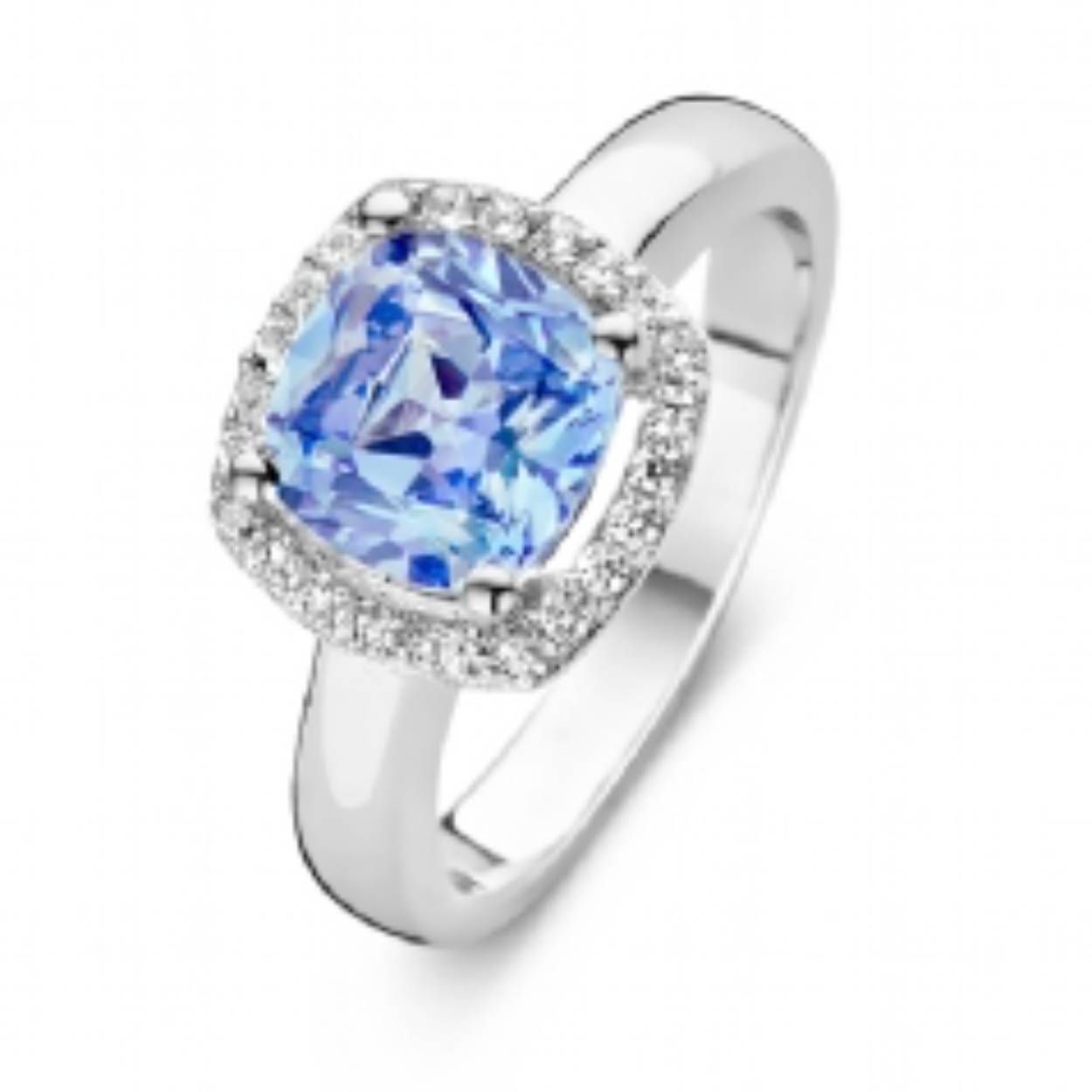 62927954 zilv. cahetring  met blauw/ witte zirkonia