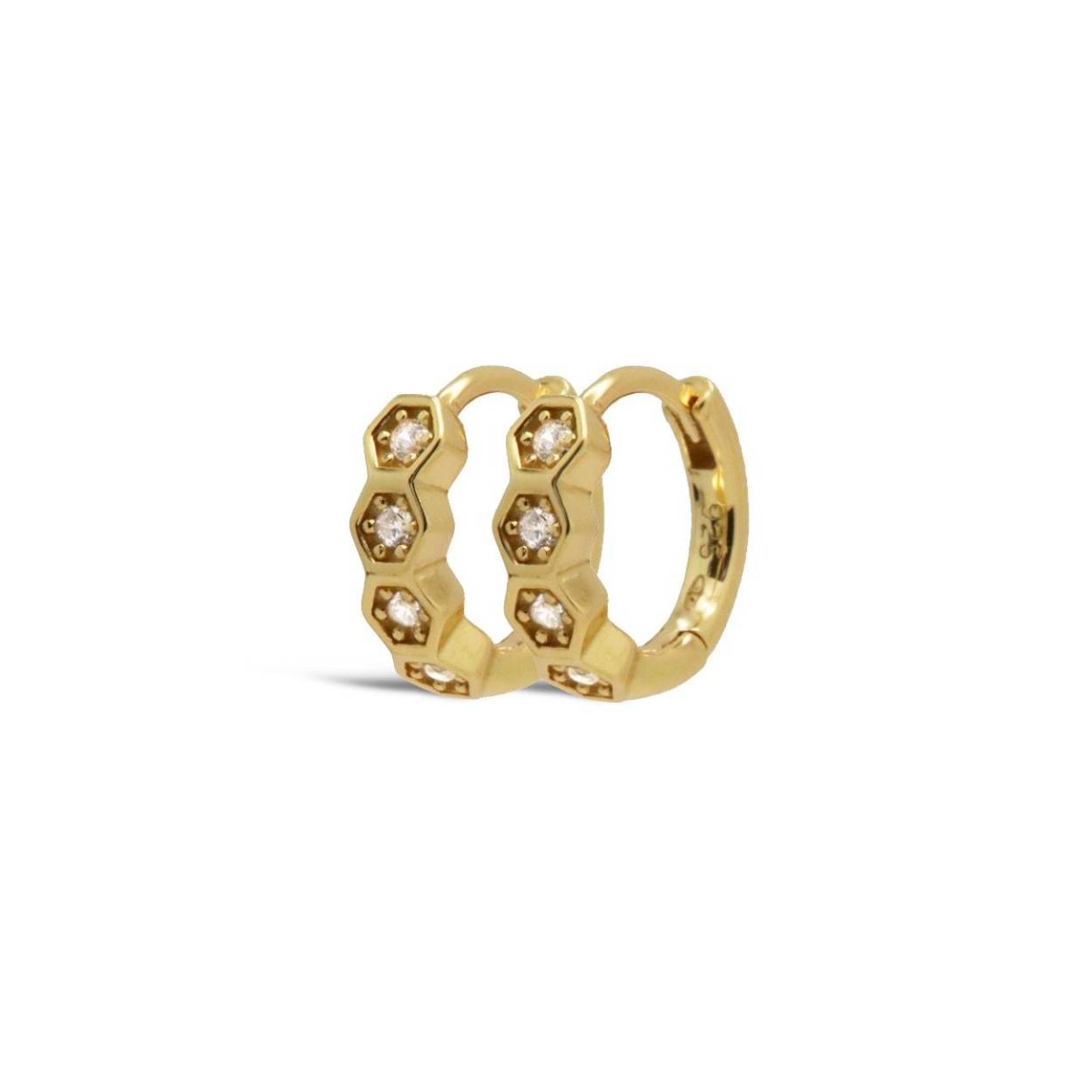 H451GP Karma oorringen HELY hexagon | zilver verguld | zirkonia's | 12mm